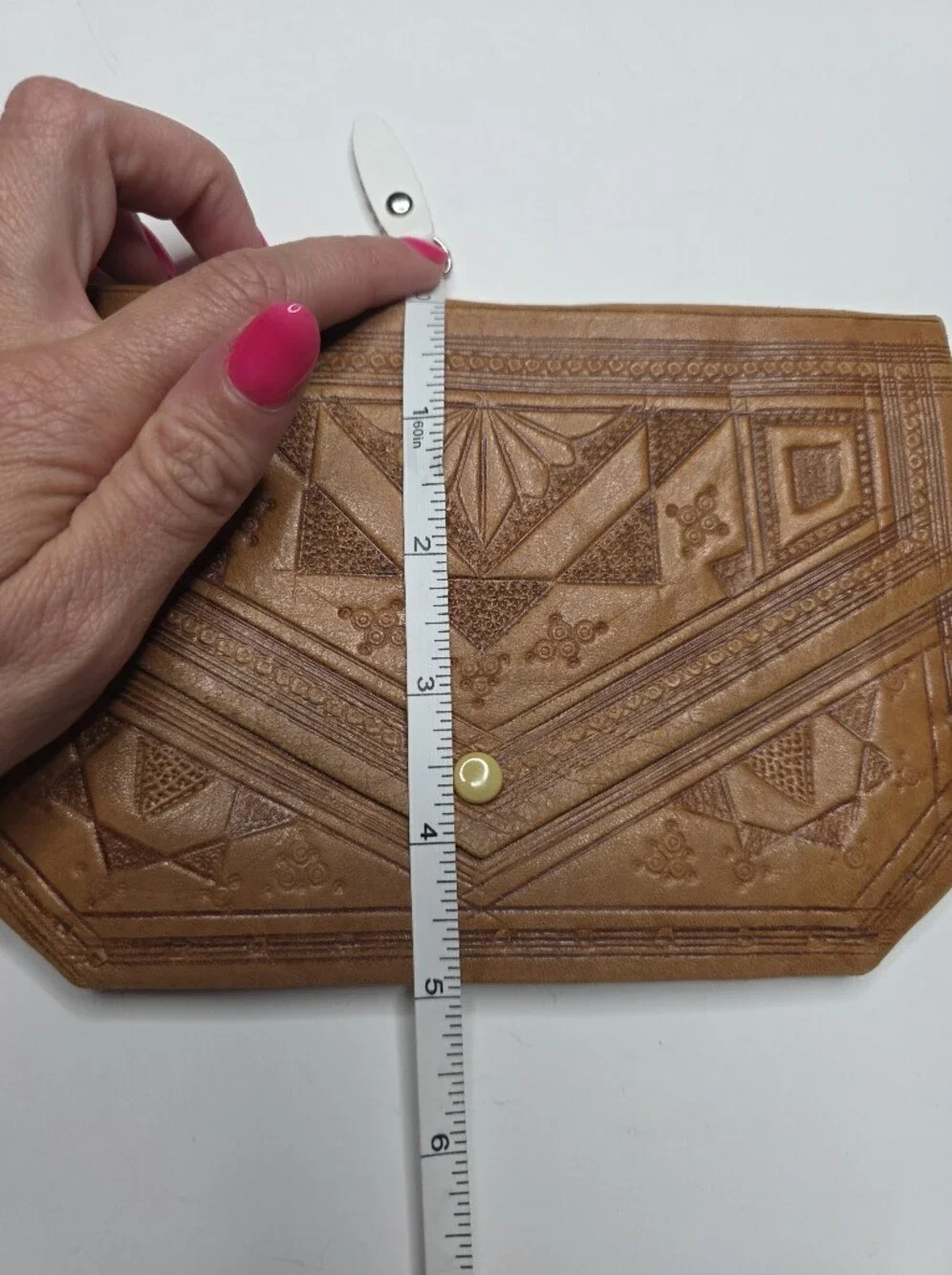 Vintage Handcrafted Tooled Leather Wallet Morrocan Style Tan Clutch